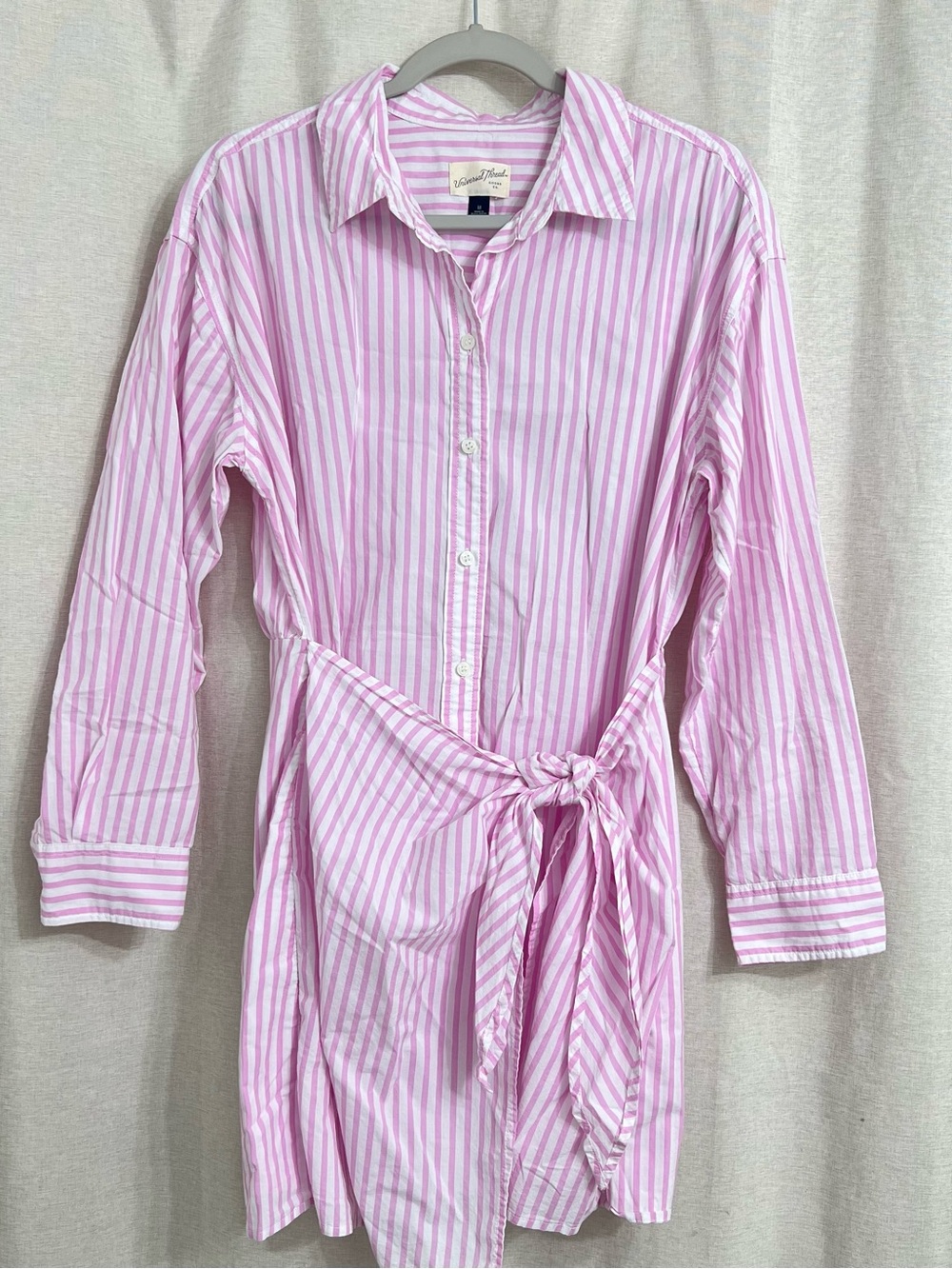Universal Thread Pink & White Striped Button-Up Shirt dress